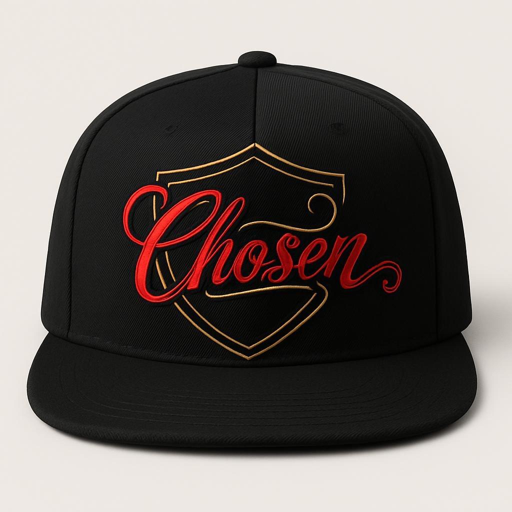Black cap red gold shield logo embroidery snap back