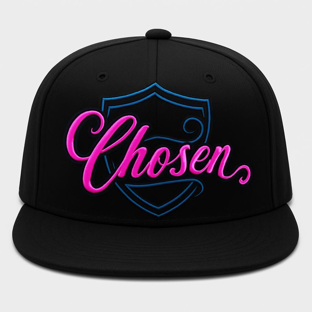 Black cap blue pink embroidery snap back